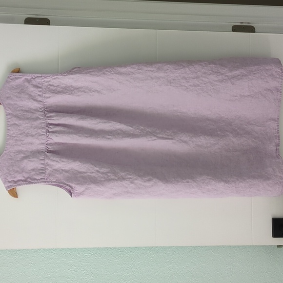 Poetry Minimalist A Shape Linen Lavender Sleeveless V-Neck Dress Sz 12 Pockets - Picture 7 of 7